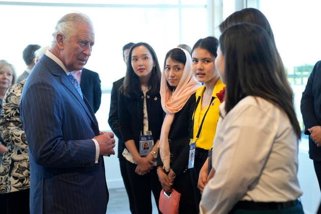 May 18, 2022, Ottawa, ON, Canada: Prince Charles meets with young women who have settled in Canada after fleeing the recent conflict in Afghanistan, as well as representatives of the 30 Birds Foundation program that aided their resettlement, in Ottawa on the Canadian Royal Tour, Wednesday, May 18, 2022. Ottawa Canada  - ZUMAc35_ 20220518_zaf_c35_115 Copyright: xPaulxChiassonx