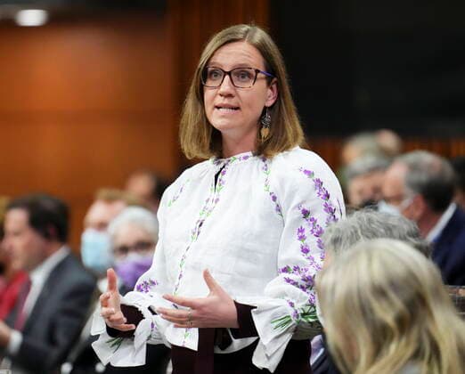 May 19, 2022, Ottawa, Ontario, Canada: Minister of Families, Children and Social Development Karina Gould speaks during question period in the House of Commons on Parliament Hill in Ottawa, Thursday, May 19, 2022. Ottawa Canada  - ZUMAc35_ 20220519_zaf_c35_059 Copyright: xSeanxKilpatrickx