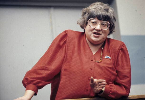 Valeriya Novodvorskaya 428535 18.02.1991 Valeriya Novodvorskaya, leader of the Democratic Union Party, in the hall of the Moscow City Court which was trying her case according to Article 1 of the Law On the Protection of Honour and Dignity of the President of the USSR, which she was charged with. Alexey Fedoseev Sputnik Moscow Russia  Copyright: xAlexeyxFedoseevx