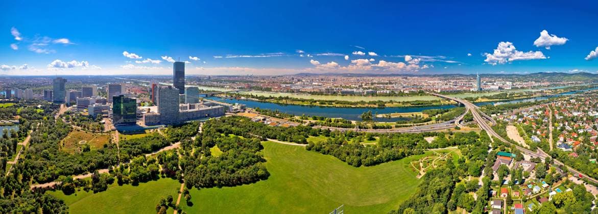 Vienna skyline and cityscape aerial panoramic view, capital of Austria , 26782486.jpg, vienna, wien, capital, austria, osterreich, aerial, panoramic, view, schlossberg, uhrturm, sky, rooftops, city, main, square, street, landmark, europe, town, blue, architecture, urban, old, tourism, center, travel, building, tourist, historic, european, medieval, destination, trip, hill, idyllic, church, tower, river, skyline, cityscape, dandube, donau, dunav, canal, panorama, donaustadt, vic, colorful,