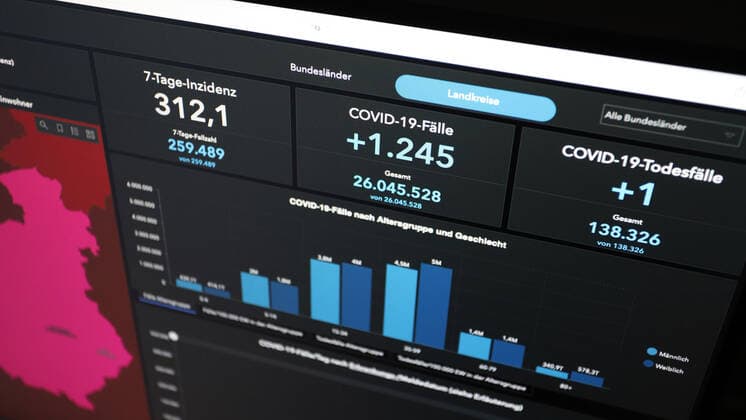 Dashboard des RKI, die 7-Tage-Inzidenz liegt nun bei 312,1 7-Tage-Inzidenz, Dashboard des RKI auf einem Monitor am 23.05.2022 in Siegen Deutschland.