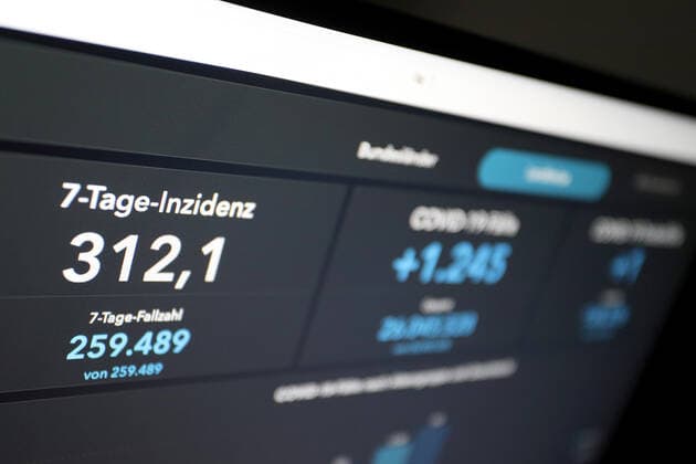 Dashboard des RKI, die 7-Tage-Inzidenz liegt nun bei 312,1 7-Tage-Inzidenz, Dashboard des RKI auf einem Monitor am 23.05.2022 in Siegen Deutschland.