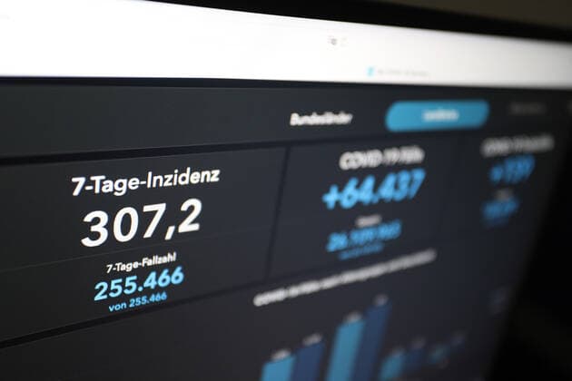 Dashboard des RKI, die 7-Tage-Inzidenz liegt nun bei 307,2 7-Tage-Inzidenz, Dashboard des RKI auf einem Monitor am 24.05.2022 in Siegen Deutschland.