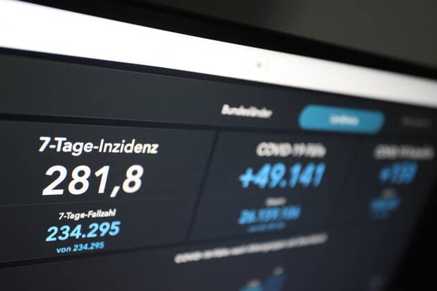 Dashboard des RKI, die 7-Tage-Inzidenz liegt nun bei 281,8 7-Tage-Inzidenz, Dashboard des RKI auf einem Monitor am 25.05.2022 in Siegen Deutschland.