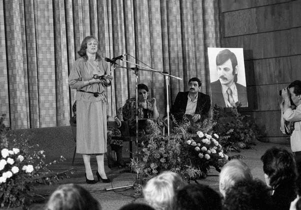 Actress Margarita Terekhova 869820 01.05.1987 20th All-Union Film Festival. Merited Artist of the RSFSR Margarita Terekhova speaking at the evening dedicated to the memory of the film director Andrei Tarkovsky. Galina Kmit Sputnik Tbilisi Georgia  Copyright: xGalinaxKmitx