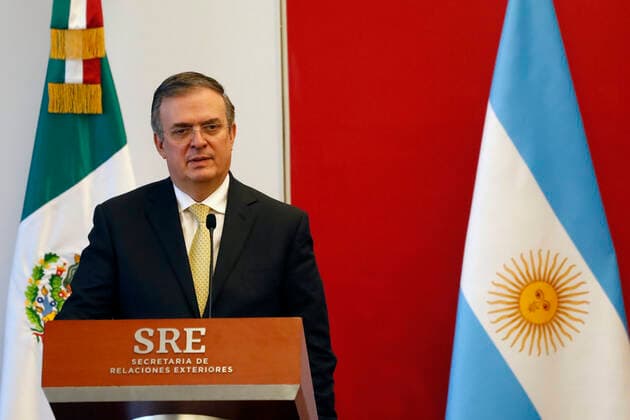 May 26, 2022, Mexico City, Mexico City, Mexico: Mexico s Foreign Affairs Minister Marcelo Ebrard during a press conference to sign agreement of alliance between the countries Argentina-Mexico at the Mexican Foreign Ministry. On May 26, 2022 In Mexico City, Mexico. Mexico City Mexico - ZUMAe321 20220526_zia_e321_039 Copyright: xLuisxBarronx xEyepixxGroupx