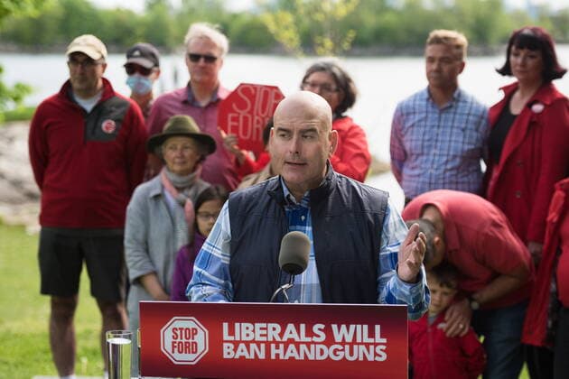 May 28, 2022, Etobicoke, ON, CANADA: Ontario Liberal Leader Steven Del Duca speaks to the media during a campaign stop at Norris Crescent Parkette in Toronto, Saturday, May 28, 2022. Etobicoke CANADA  - ZUMAc35_ 20220528_zaf_c35_025 Copyright: xTijanaxMartinx