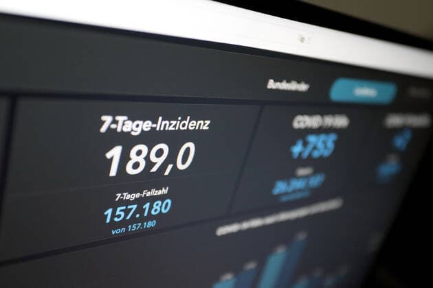 Dashboard des RKI, die 7-Tage-Inzidenz liegt nun bei 189,0 7-Tage-Inzidenz, Dashboard des RKI auf einem Monitor am 30.05.2022 in Siegen Deutschland.