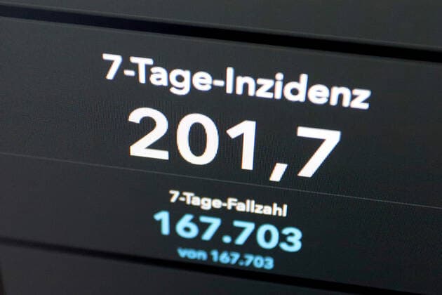 Dashboard des RKI, die 7-Tage-Inzidenz liegt nun bei 201,7 7-Tage-Inzidenz, Dashboard des RKI auf einem Monitor am 31.05.2022 in Siegen Deutschland.