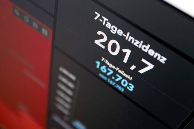 Dashboard des RKI, die 7-Tage-Inzidenz liegt nun bei 201,7 7-Tage-Inzidenz, Dashboard des RKI auf einem Monitor am 31.05.2022 in Siegen Deutschland.