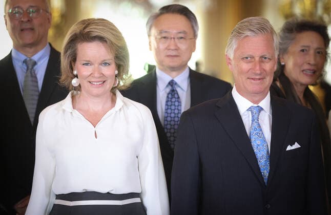 Queen Mathilde of Belgium and King Philippe - Filip of Belgium pictured before a lunch at the Royal Palace for the jury members of the Queen Elisabeth Competition 2022 for Cello, in Brussels, Tuesday 31 May 2022.  VIRGINIExLEFOUR 35649485