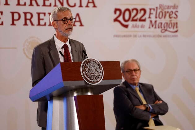 May 31, 2022, Mexico City, Mexico City, Mexico: International Advisor on Non-Communicable Diseases and Mental Health Miguel Malo Serrano speaks during the Mexican President Lopez Obrador daily morning press conference at National Palace. On May 31, 2022 In Mexico City, Mexico. Mexico City Mexico - ZUMAe321 20220531_zia_e321_055 Copyright: xLuisxBarronx xEyepixxGroupx