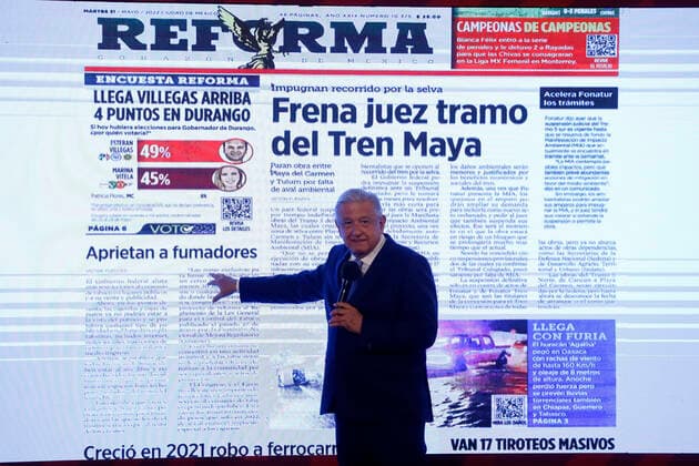 May 31, 2022, Mexico City, Mexico City, Mexico: Mexico s President Andres Manuel Lopez Obrador talks during the daily morning press conference at National Palace. On May 31, 2022 In Mexico City, Mexico. Mexico City Mexico - ZUMAe321 20220531_zia_e321_038 Copyright: xLuisxBarronx xEyepixxGroupx