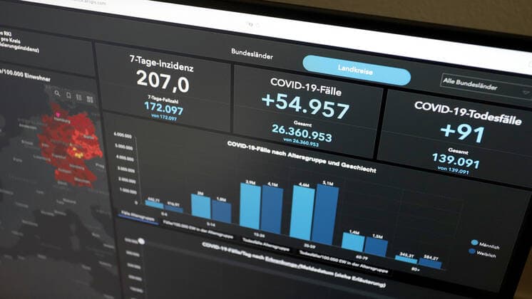 Dashboard des RKI, die 7-Tage-Inzidenz liegt nun bei 207,0 7-Tage-Inzidenz, Dashboard des RKI auf einem Monitor am 01.06.2022 in Siegen Deutschland.