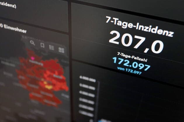 Dashboard des RKI, die 7-Tage-Inzidenz liegt nun bei 207,0 7-Tage-Inzidenz, Dashboard des RKI auf einem Monitor am 01.06.2022 in Siegen Deutschland.