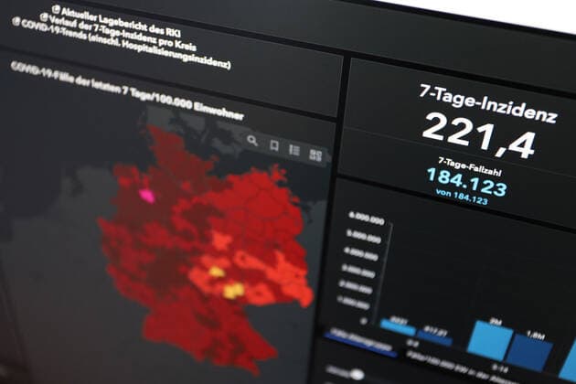 Dashboard des RKI, die 7-Tage-Inzidenz liegt nun bei 221,4 7-Tage-Inzidenz, Dashboard des RKI auf einem Monitor am 02.06.2022 in Siegen Deutschland.