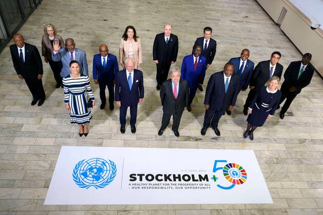 News Bilder des Tages First row: Crown Princess Victoria, King Carl Gustaf, UN Secretary-General António Guterres, Kenyan President Uhuru Kenyatta and Sweden s Prime Minister Magdalena Andersson and in the second row Inger Andersen, Executive Director of the UN Environment Program and Sweden s Foreign Minister Ann Linde at Stockholm+50, an international meeting convened by the United Nations General Assembly, in Stockholm, Sweden, June 02, 2022. STOCKHOLM SWEDEN x10070x *** First row Crown Princess Victoria, King Carl Gustaf, UN Secretary General António Guterres, Kenyan President Uhuru Kenyatta and Sweden s Prime Minister Magdalena Andersson and in the second row Inger Andersen, Executive Director of the UN Environment Program and Sweden s Foreign Minister A  Copyright: xJessicaxGow TTx STOCKHOLM +50