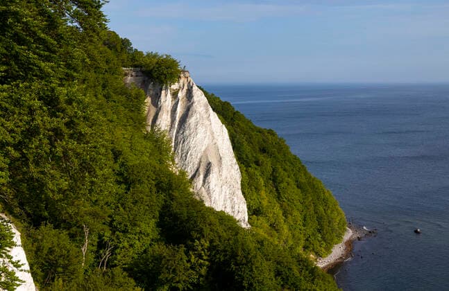 Kreidefelsen auf der Insel Ruegen Blick auf den Koenigsstuhl im Nationalpark Jasmund (Landkreis Vorpommern-Ruegen). Der 118 Meter hohe Kreidefelsen ist das Wahrzeichen der Insel Ruegen. Ab dem Monat Juni wird der Zugang fuer Besucher dauerhaft gesperrt. Spaeter soll eine brueckenartige Plattform ueber den Kreidefelsen gebaut werden. Hagen Mecklenburg-Vorpommern Deutschland *** Chalk cliff on the island of Ruegen View of the Koenigsstuhl in Jasmund National Park County Western Pomerania Ruegen The 118 meter high chalk cliff is the landmark of the island of Ruegen From the month of June, access for visitors will be permanently closed Later, a bridge-like platform is to be built over the chalk cliff Hagen Mecklenburg Western Pomerania Germa
