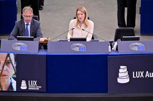 Roberta Metsola bei der Verleihung des Lux Publikumspreises 2022 im Plenarsaal des Europäischen Parlaments. Straßburg, 08.06.2022