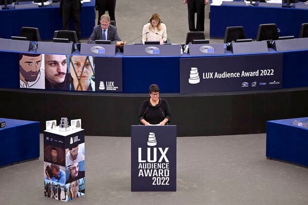 Sabine Verheyen bei der Verleihung des Lux Publikumspreises 2022 im Plenarsaal des Europäischen Parlaments. Straßburg, 08.06.2022