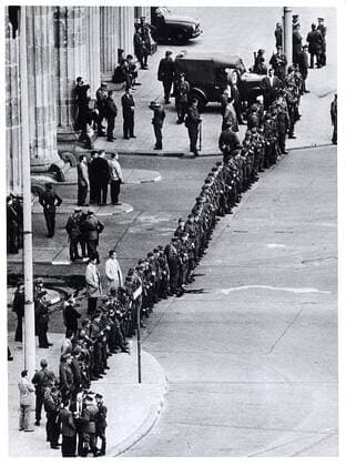 August 1961 - East German Infantrymen Line Up In Close Ranks to Seal Off Berlin s Key Border Crossing Point, the Brandenburg Gate 1062_05_M_-12861-