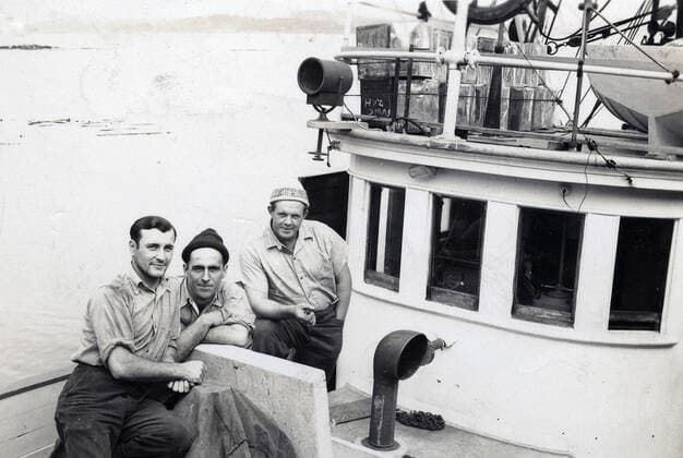 View of a fishing boat crew ca. 1946 : UBC Library 1062_05_M_-13097-