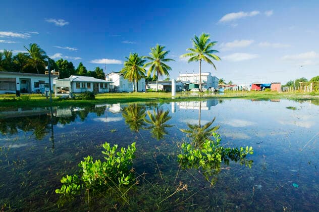 Funafuti Atoll flooded by sea water, Tuvalu. These low lying islands are very susceptible to sea level rise, March 2007  1596384 AshleyxCooper