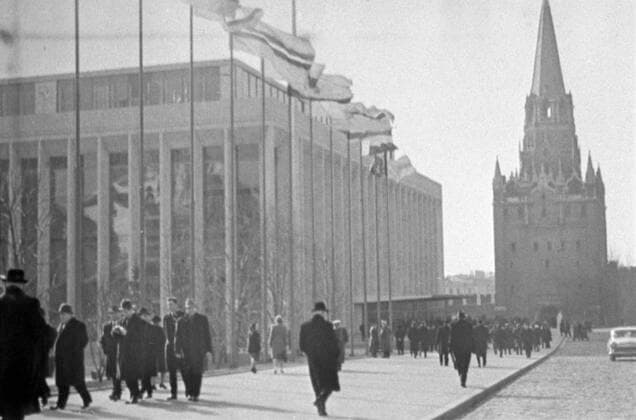 Kremlin Palace of Congresses 6043195 30.03.1966 Moscow s Kremlin Palace of Congresses, now State Kremlin Palace, during the 23rd Congress of the Communist Party of the Soviet Union held on March 29 - April 8, 1966. Right: Kutafya Tower. Boris Kaufman Moscow Russia  Copyright: xBorisxKaufmanx