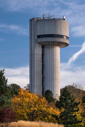Creative Highlights World The Nuclear Structure Facility (NSF) Tower at the Sci-Tech Daresbury Laboratory in autumn, Daresbury, Cheshire, England, United Kingdom, Europe Copyright: AlanxNovelli 1353-154