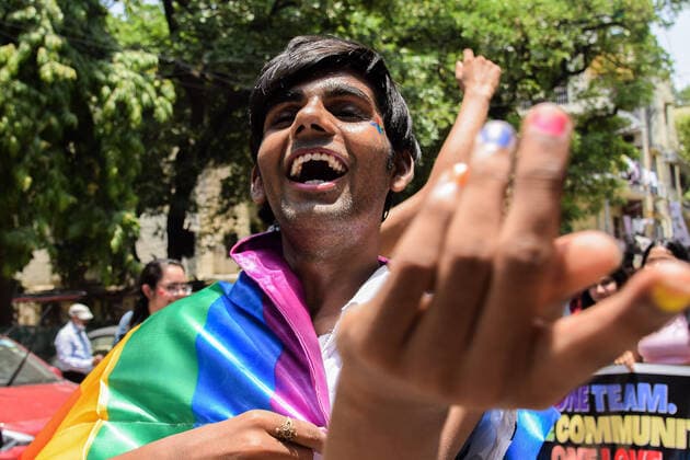 A Pride March in Delhi A Participant can be seen with a Pride Flag in a Pride March to celebrate Pride Month and spread awareness regarding the LGBTQ+ Community in New Delhi. India Copyright: KabirxJhangiani