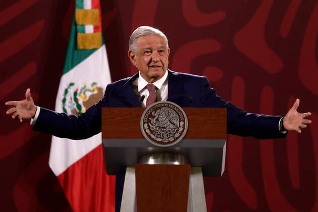 June 20, 2022, Mexico City, Mexico City, Mexico: June 20, 2022, Mexico City, Mexico: Mexican President, Andres Manuel Lopez Obrador, talks during his daily briefing conference at national palace. On Jun 20, 2022 In Mexico City, Mexico. Mexico City Mexico - ZUMAe321 20220620_zia_e321_009 Copyright: xLuisxBarronx xEyepixxGroupx