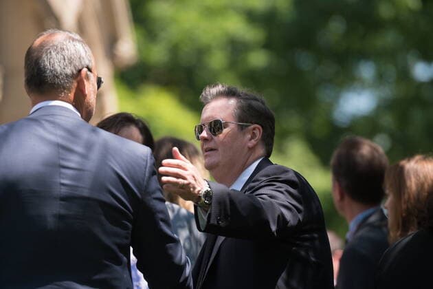 June 21, 2022, TORONTO, ON, CANADA: Edwards Rogers greats attendees outside St. James Cathedral Church following the funeral for his mother, Loretta Rogers, in Toronto on Tuesday, June 21, 2022. TORONTO CANADA  - ZUMAc35_ 20220621_zaf_c35_048 Copyright: xTijanaxMartinx