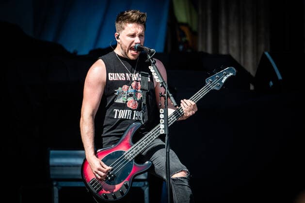 Bullet for My Valentine live at Tons of Rock 2022, Oslo, Norway Oslo, Norway. 23rd, June 2022. The Welsh heavy metal band Bullet for My Valentine performs a live concert during the Norwegian music festival Tons of Rock 2022 in Oslo. Here bass player Jamie Mathias is seen live on stage. Oslo Norway  Copyright: xGonzalesxPhoto Jan-ErikxEriksenx