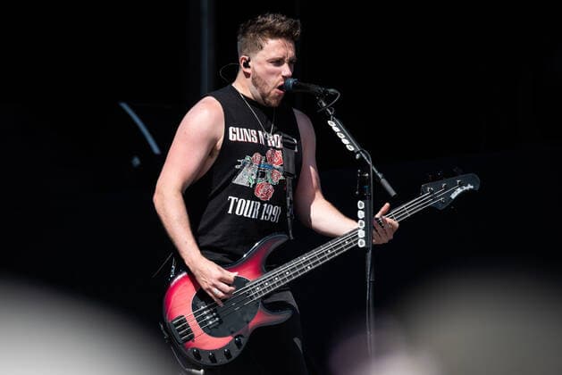 Bullet for My Valentine live at Tons of Rock 2022, Oslo, Norway Oslo, Norway. 23rd, June 2022. The Welsh heavy metal band Bullet for My Valentine performs a live concert during the Norwegian music festival Tons of Rock 2022 in Oslo. Here bass player Jamie Mathias is seen live on stage. Oslo Norway  Copyright: xGonzalesxPhoto Jan-ErikxEriksenx