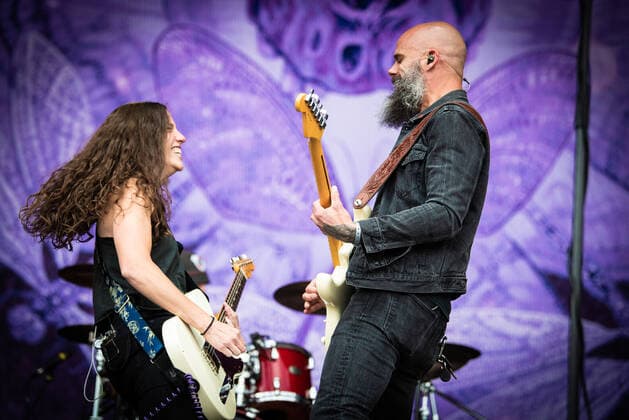Baroness live at Tons of Rock 2022, Oslo, Norway Oslo, Norway. 23rd, June 2022. The American heavy metal band Baroness performs a live concert during the Norwegian music festival Tons of Rock 2022 in Oslo. Here guitarist Gina Gleason (L) is seen live on stage with vocalist and guitarist John Baizley (R). Oslo Norway  Copyright: xGonzalesxPhoto Jan-ErikxEriksenx