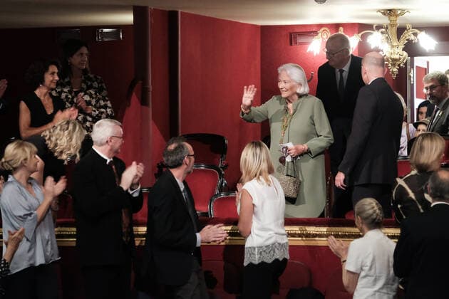 Queen Paola of Belgium arrives for the Concert of Belgian-Italian friendship in the presence of members of the Royal Family, in the Liege Opera House, Friday 24 June 2022.  BRUNOxFAHY 36609099