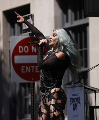 Kesha performs at the Stonewall National Monument Visitor Center groundbreaking ceremony outside of the Stonewall Inn on Friday, June 24, 2022 in New York City.  NYP20220624131 JohnxAngelillo