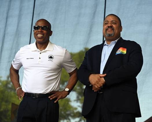 June 25, 2022, New York, NY, USA: NYC Mayor ERIC ADAMS and Manhattan District Attorney ALVIN BRAGG at Harlem Pride as it returns to New York City for an all day event celebrating the LBGT community on June 25, 2022 New York USA - ZUMAr334 20220625_znp_r334_024 Copyright: xDebraxL.xRothenbergx