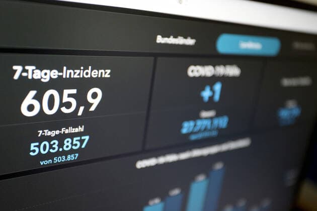 Dashboard des RKI, die 7-Tage-Inzidenz liegt nun bei 605,9 7-Tage-Inzidenz, Dashboard des RKI auf einem Monitor am 26.06.2022 in Siegen Deutschland.