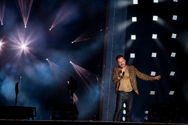 Rome, 28 06 2022 Cesare Cremonini at the Olympic stadium in Rome with his Cremonini Stadi 2022 . Alongside his successes, a unique moment: Cremonini played Stella di Mare performed in a virtual duet with Lucio Dalla, in which, through rare images, Cesare and Lucio duet together for the first time. In the photo the singer Cesare Cremonin  Copyright: xBarbaraxAmendolax xipa-agency.nex xBarbaraxAmendolax