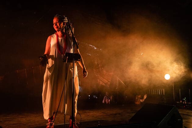 Kiko Dinucci live at Roskilde Festival 2022, Roskilde, Denmark Roskilde, Denmark. 29th, June 2022. The Brazilian singer, songwriter and musician Kiko Dinucci performs a live concert during the Danish music festival Roskilde Festival 2022 in Roskilde. Here vocalist Jucara Marcal is seen live on stage. Roskilde Denmark  Copyright: xGonzalesxPhoto ErlingxBrodersenx