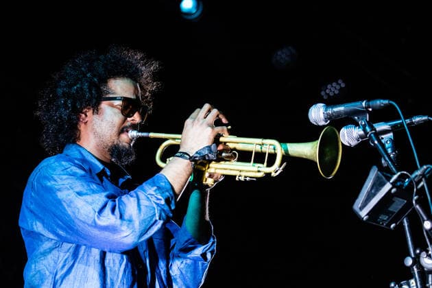 Irreversible Entanglements live at Roskilde Festival 2022, Roskilde, Denmark Roskilde, Denmark. 30th, June 2022. The American free-jazz group Irreversible Entanglements performs a live concert during the Danish music festival Roskilde Festival 2022 in Roskilde. Here musician Aquiles Navarro on trumpet is seen live on stage. Roskilde Denmark  Copyright: xGonzalesxPhoto ErlingxBrodersenx