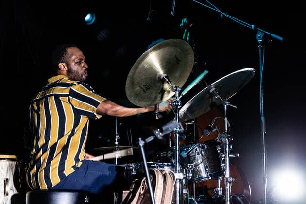 Irreversible Entanglements live at Roskilde Festival 2022, Roskilde, Denmark Roskilde, Denmark. 30th, June 2022. The American free-jazz group Irreversible Entanglements performs a live concert during the Danish music festival Roskilde Festival 2022 in Roskilde. Here drummer Tcheser Holmes is seen live on stage. Roskilde Denmark  Copyright: xGonzalesxPhoto ErlingxBrodersenx