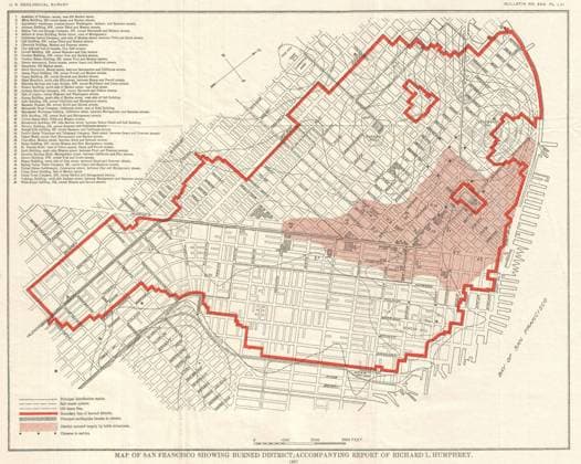 1907 Geological Survey Map of San Francisco after 1906 Earthquake Copyright: xpiemagsx piegeogr230322-2088 !ACHTUNG AUFNAHMEDATUM GESCHÄTZT!