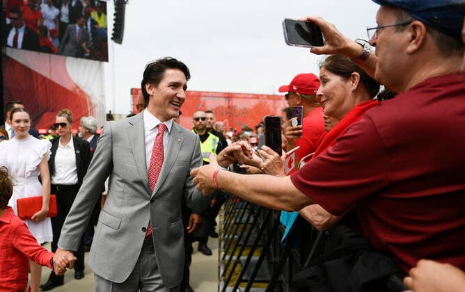 July 1, 2022, Ottawa, ON, CAN: Prime Minister Justin Trudeau greets members of the public as he arrives for the noon hour show during Canada Day celebrations at LeBreton Flats in Ottawa, on Friday, July 1, 2022. Ottawa CAN  - ZUMAc35_ 20220701_zaf_c35_046 Copyright: xJustinxTangx