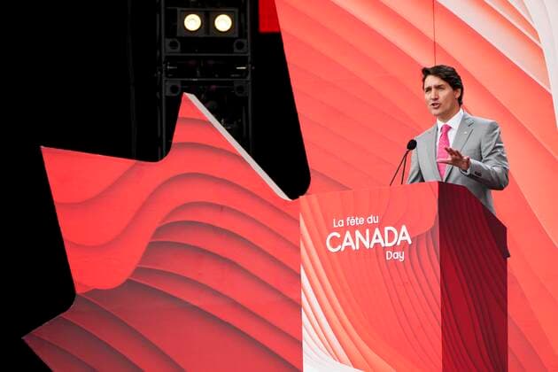 July 1, 2022, Ottawa, Ontario, CAN: Prime Minister Justin Trudeau delivers a speech during Canada Day celebrations at LeBreton Flats in Ottawa on Friday July 1, 2022. Ottawa CAN  - ZUMAc35_ 20220701_zaf_c35_065 Copyright: xSeanxKilpatrickx
