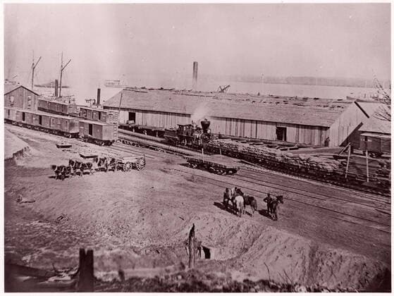 Terminus of U.S. Military Railroad, City Point, Virginia 1861 65 Andrew Joseph Russell American. Terminus of U.S. Military Railroad, City Point, Virginia 267882 Copyright: xpiemagsx Metbot-132024