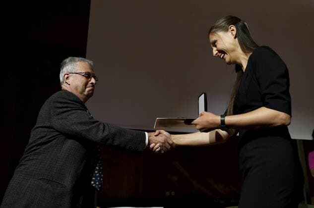 Maryna Viazovska (right) receives the Fields Prize for Mathematics from IMU President Carlos E. Kenig during the prize ceremony of the International Congress of Mathematicians 2022 (ICM 2022) in Helsinki, Finland on July 5, 2022. Helsinki Finland  Copyright: xVesaxMoilanenx LKLAPV20220705101942O915