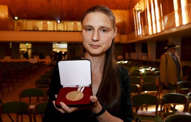 The Fields Prize for Mathematics awarded Maryna Vjazovska attends the prize ceremony during the International Congress of Mathematicians 2022 (ICM 2022) in Helsinki, Finland on July 5, 2022. Helsinki Finland  Copyright: xVesaxMoilanenx LKLAPV20220705125521G173