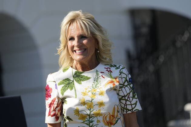 First lady Dr. Jill Biden prior to United States President Joe Biden making remarks at an Independence Day celebration for military families hosted by he and first lady Dr. Jill Biden on the South Lawn of the White House in Washington, DC on Monday, July 4, 2022. Copyright: xChrisxKleponisx xPoolxviaxCNPx MediaPunchx